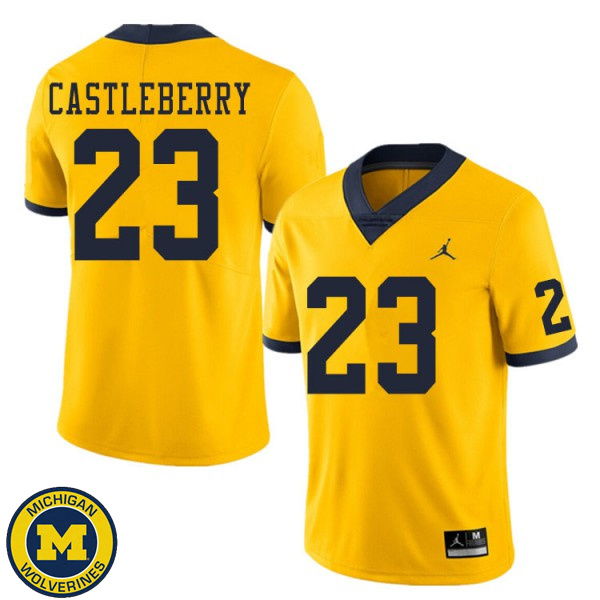 Mens Michigan Wolverines #23 Jordan Castleberry Yellow Fashion Jersey